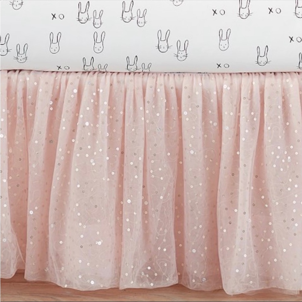 LN Pottery Barn Kids Emily & Meritt The Sparkle Tulle Crib Skirt Rose Pink $129